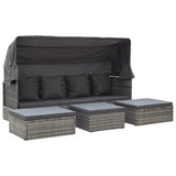 vidaXL Tuinbed met luifel poly rattan zwart