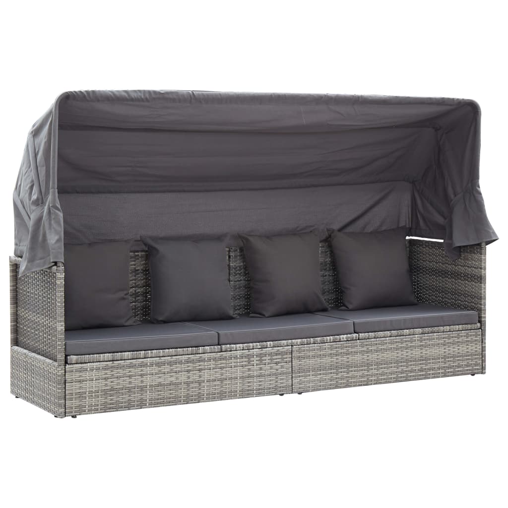 vidaXL Tuinbed met luifel poly rattan zwart