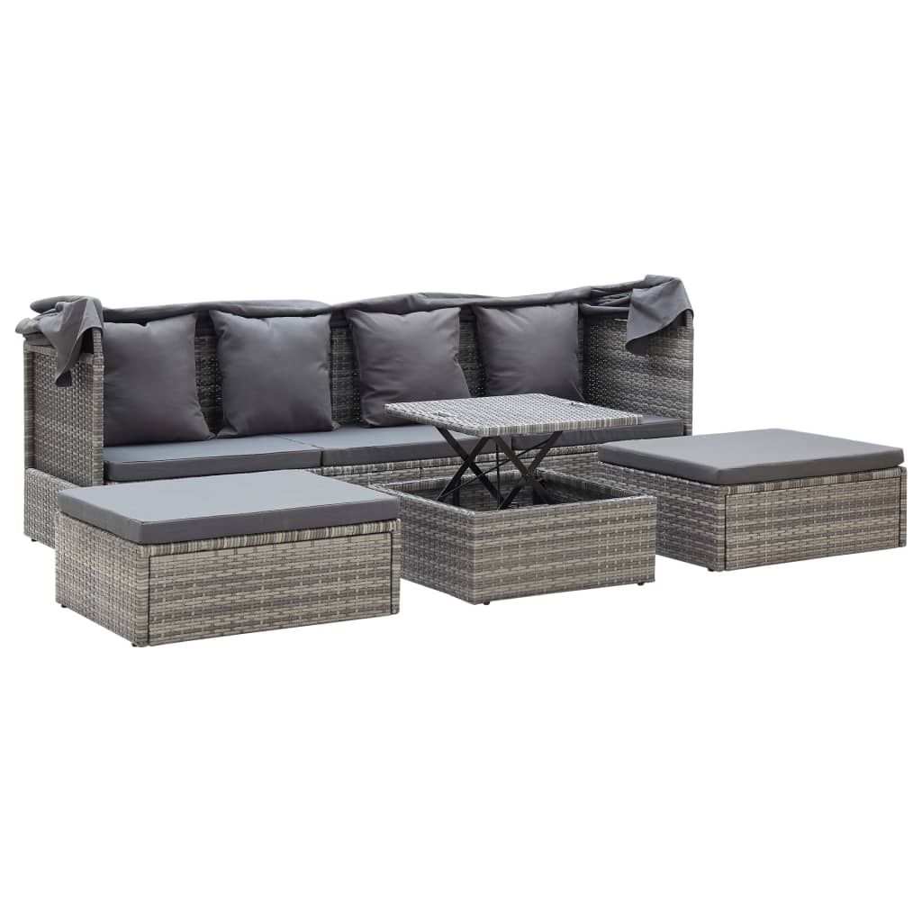 vidaXL Tuinbed met luifel poly rattan zwart