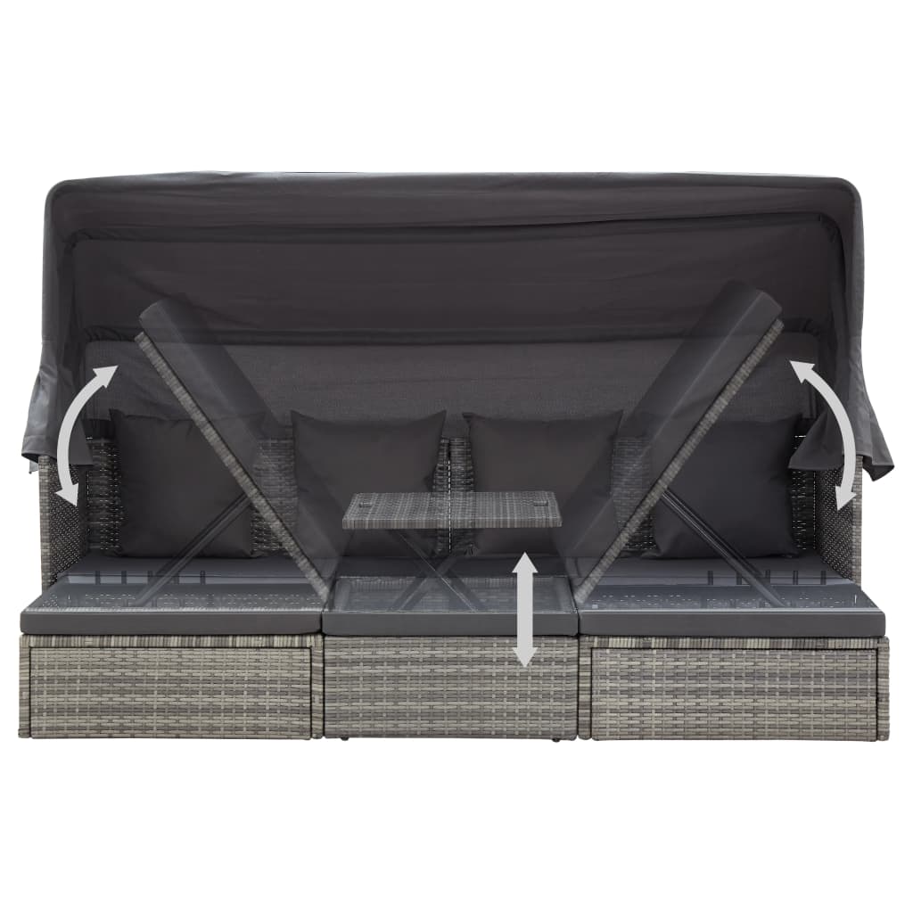 vidaXL Tuinbed met luifel poly rattan zwart