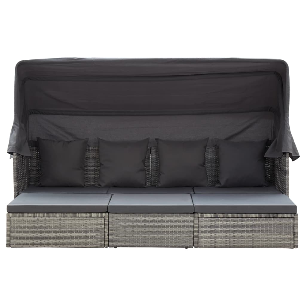 vidaXL Tuinbed met luifel poly rattan zwart