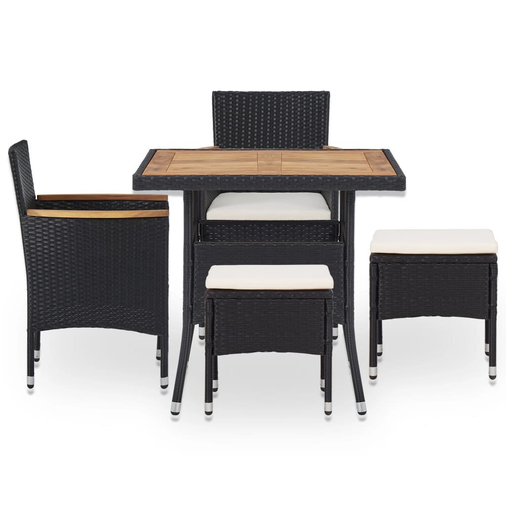 vidaXL 5-delige Tuinset poly rattan en acaciahout zwart