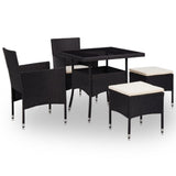 vidaXL 5-piece Garden Dining Set Poly Rattan and Glass Black