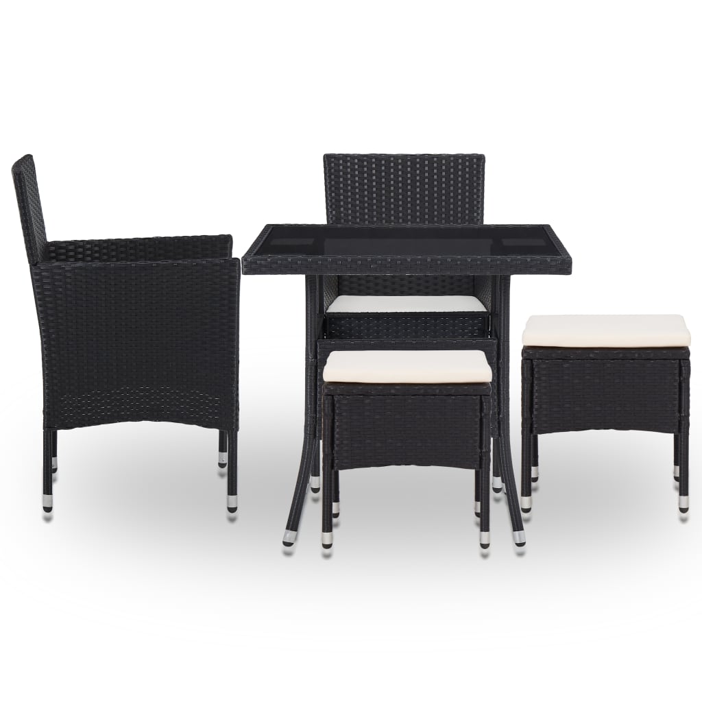 vidaXL 5-piece Garden Dining Set Poly Rattan and Glass Black