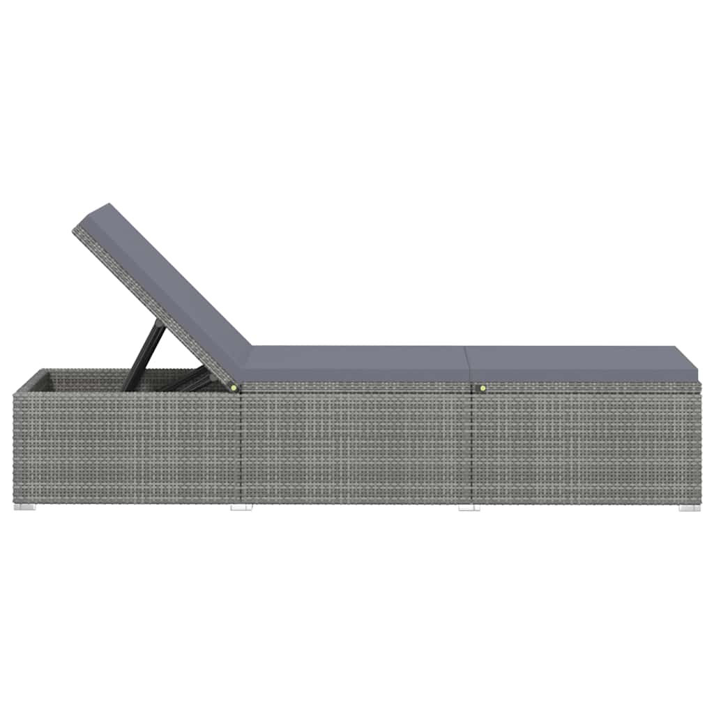 vidaXL Ligbed met kussen poly rattan grijs