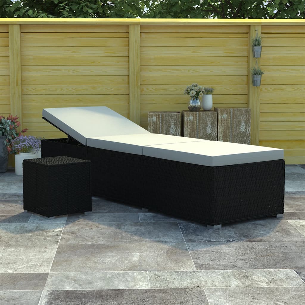 vidaXL Ligbed met kussen en theetafel poly rattan rood