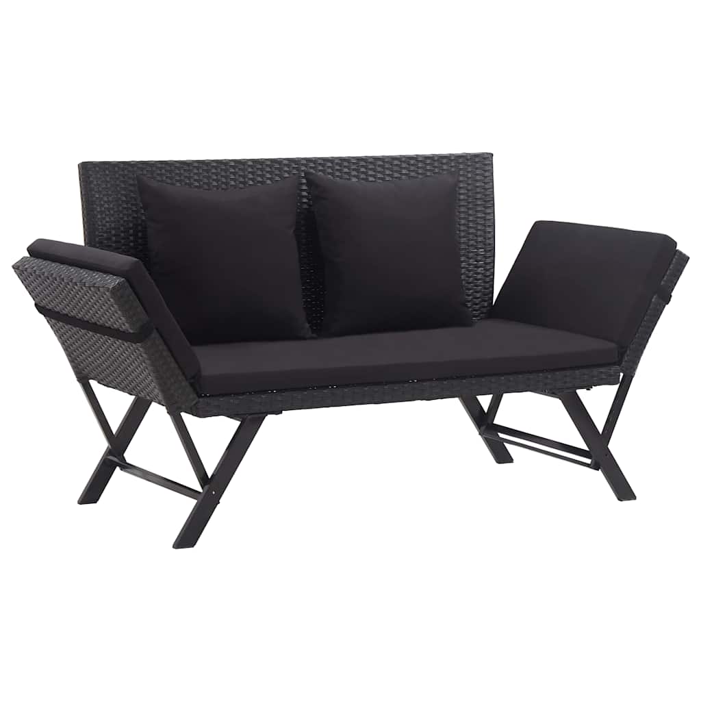 vidaXL Tuinbank met kussens 176 cm poly rattan zwart