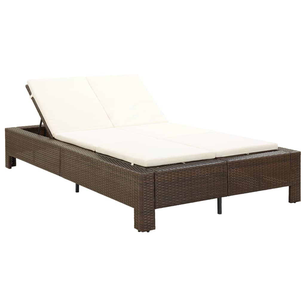 vidaXL Ligbed met kussen 2-persoons poly rattan zwart