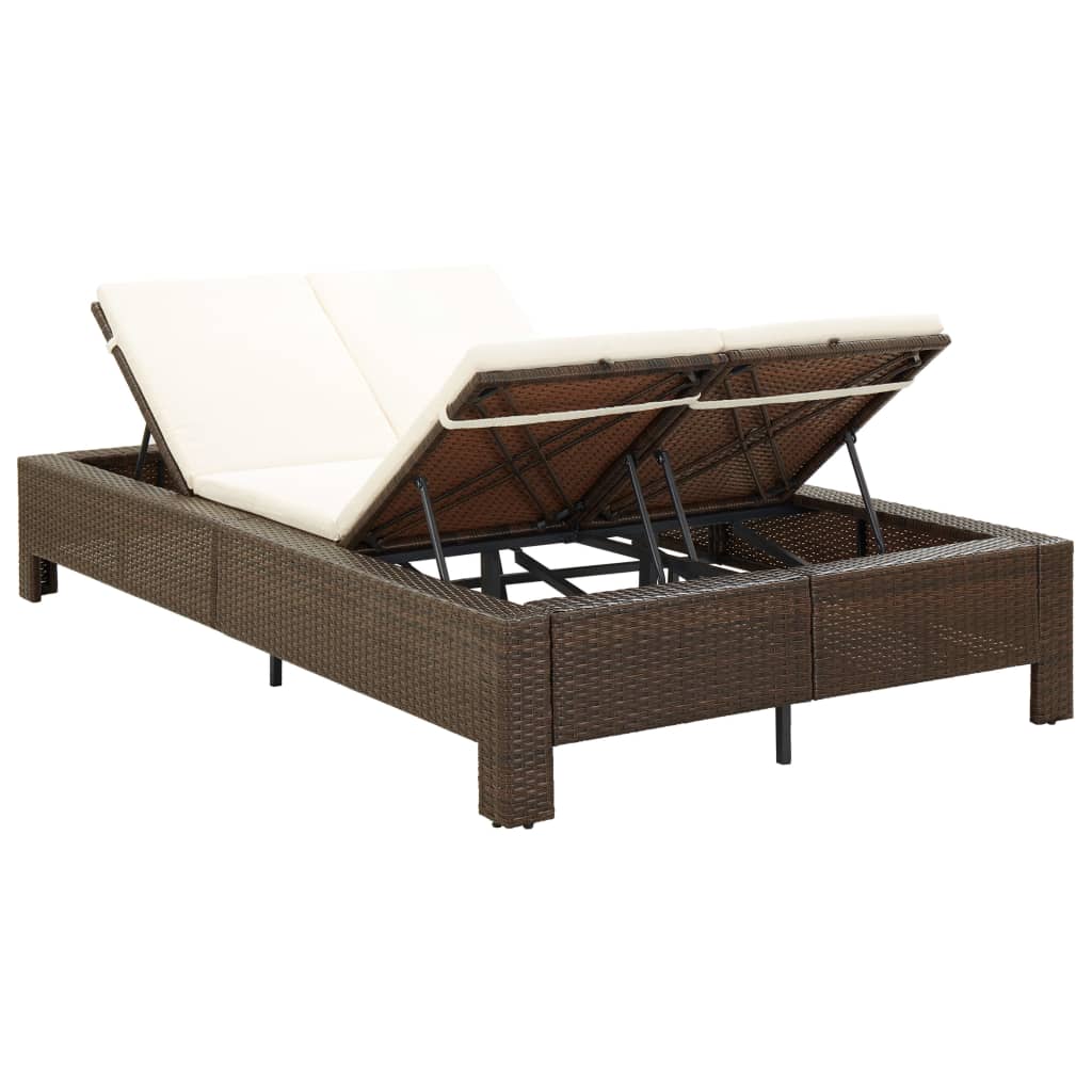 vidaXL Ligbed met kussen 2-persoons poly rattan zwart