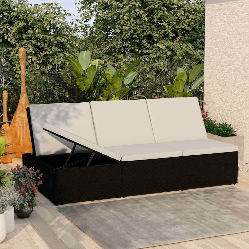 vidaXL Sun Lounger with Cushion Convertible Poly Rattan Black