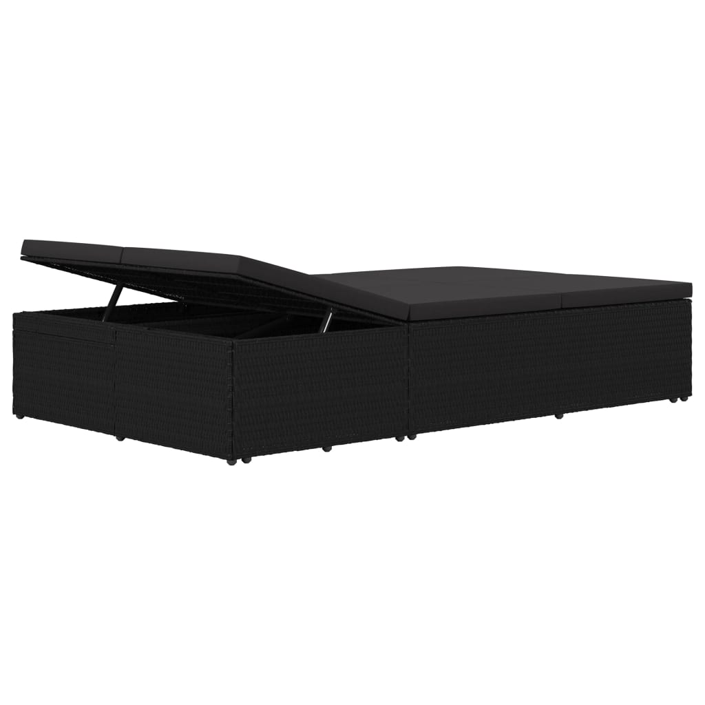 vidaXL Sun Lounger with Cushion Convertible Poly Rattan Black