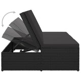 vidaXL Sun Lounger with Cushion Convertible Poly Rattan Black