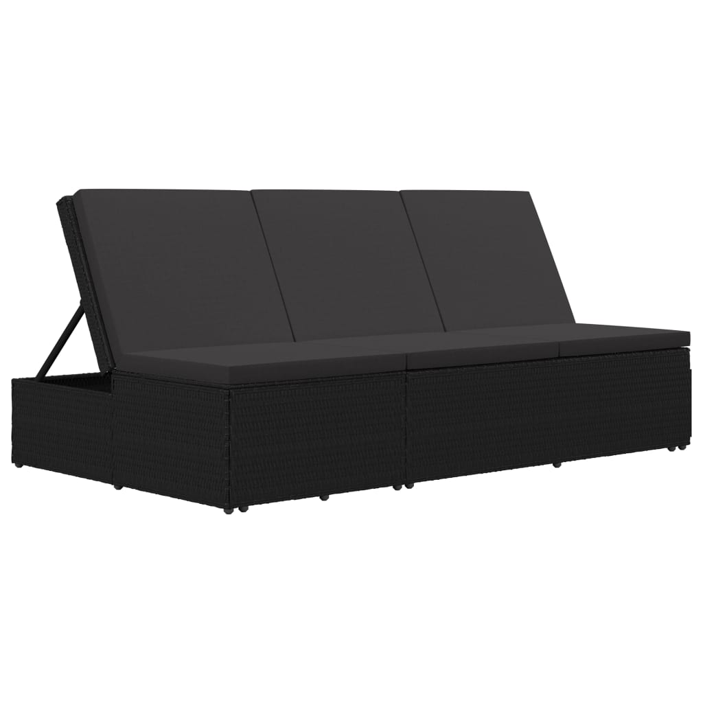 vidaXL Sun Lounger with Cushion Convertible Poly Rattan Black