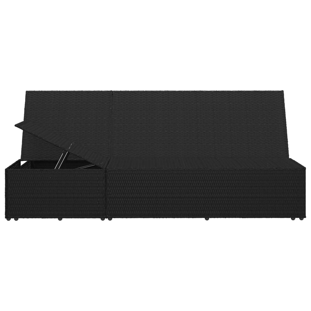 vidaXL Sun Lounger with Cushion Convertible Poly Rattan Black