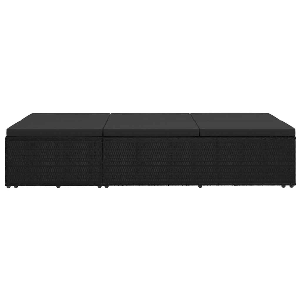 vidaXL Sun Lounger with Cushion Convertible Poly Rattan Black