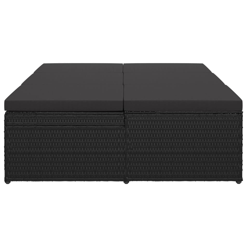 vidaXL Sun Lounger with Cushion Convertible Poly Rattan Black