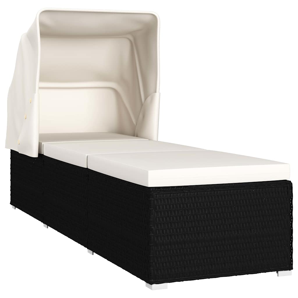 vidaXL Ligbed met luifel en kussen poly rattan crèmewit