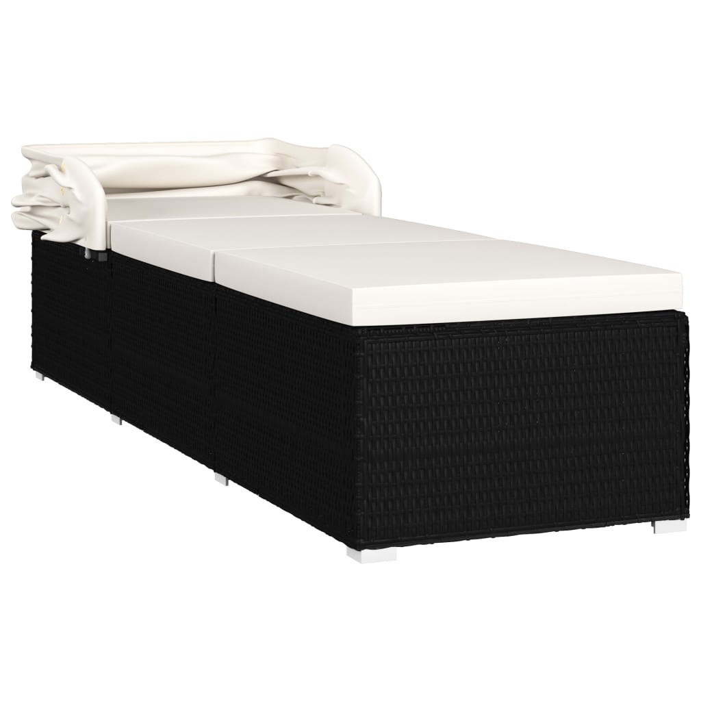 vidaXL Ligbed met luifel en kussen poly rattan crèmewit