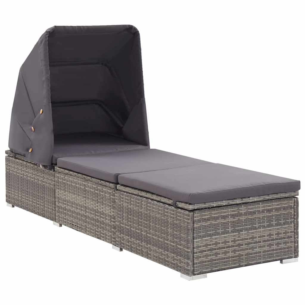 vidaXL Ligbed met luifel en kussen poly rattan crèmewit