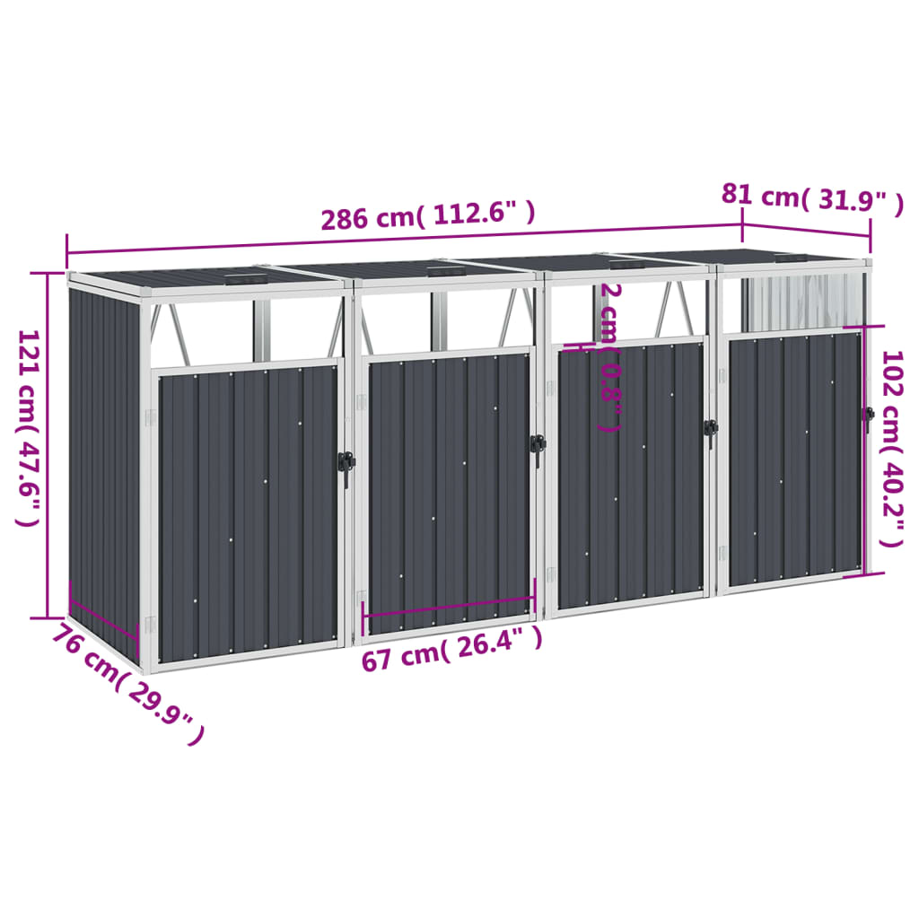 vidaXL Afvalbakberging 72x81x121 cm staal groen