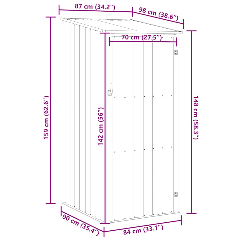 vidaXL Garden Shed 87x98x159 cm Galvanized Steel Green