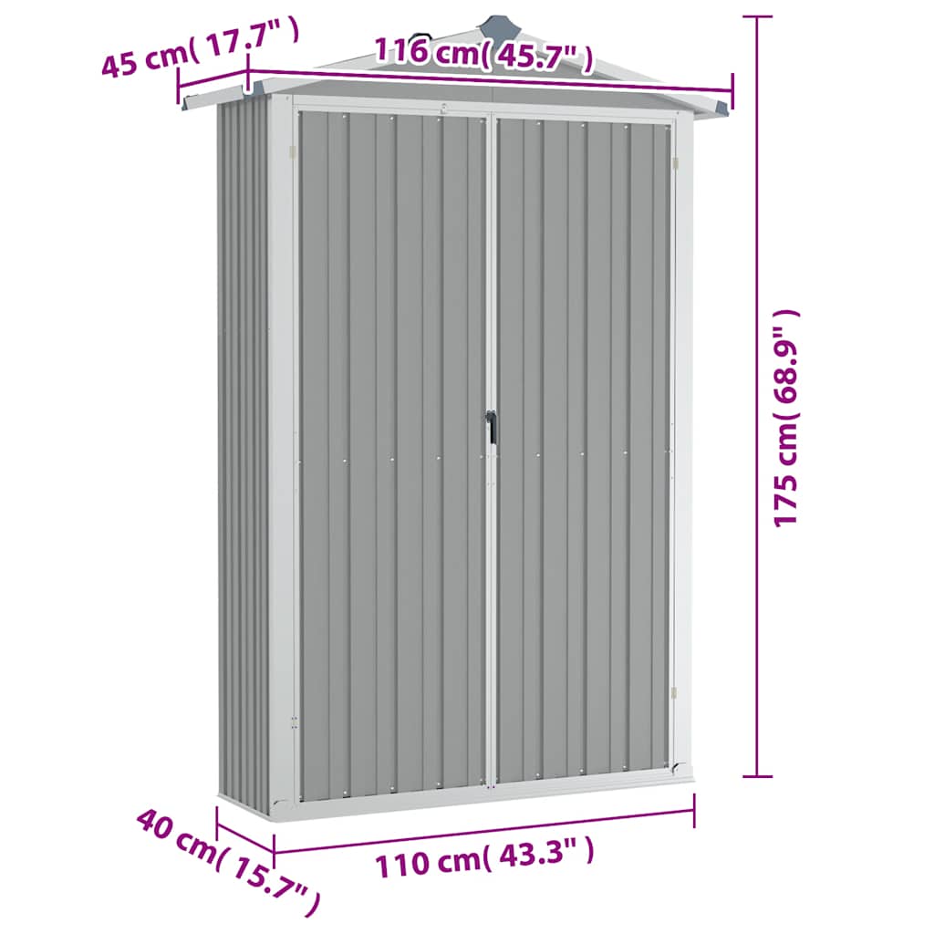 vidaXL Garden Shed 116x45x175 cm Galvanized Steel Green