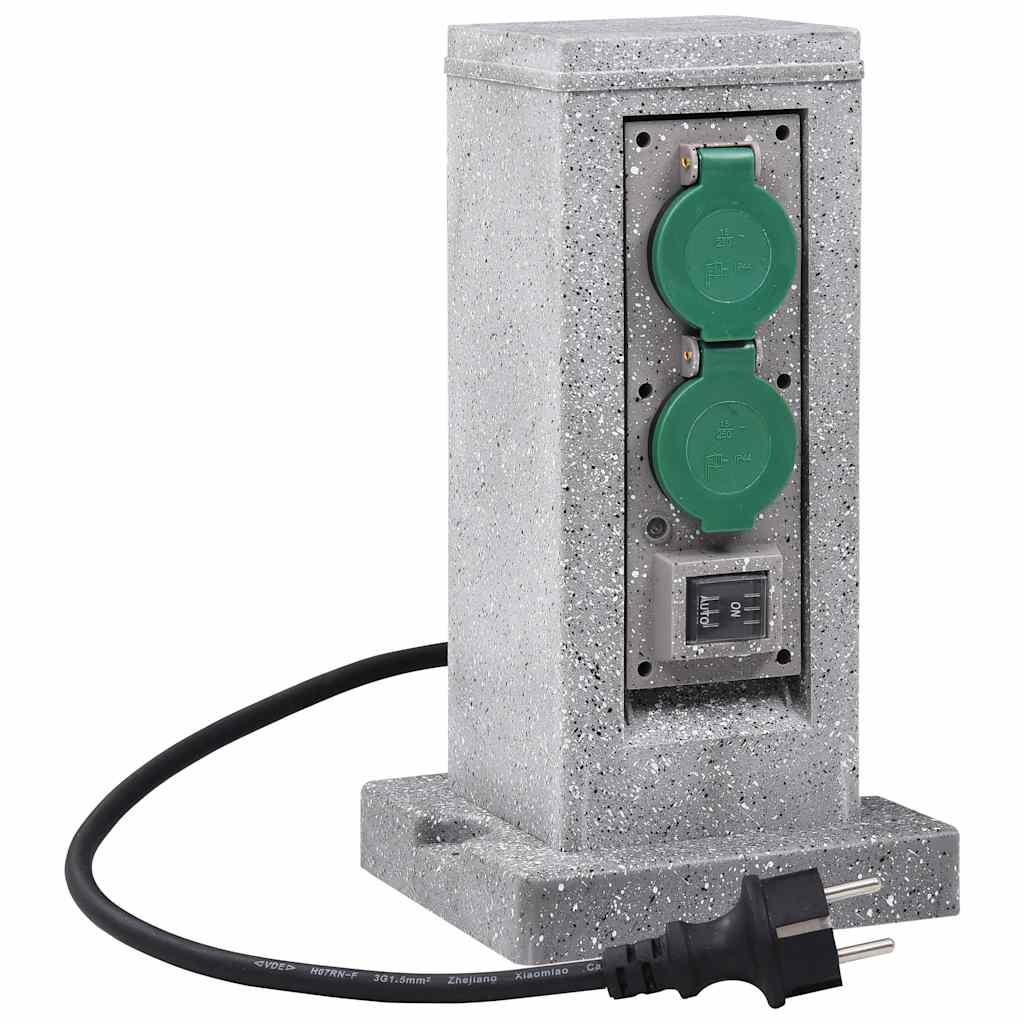 vidaXL Garden Power Socket Rock-Look 4-Way 16x16x29.5 cm Grey