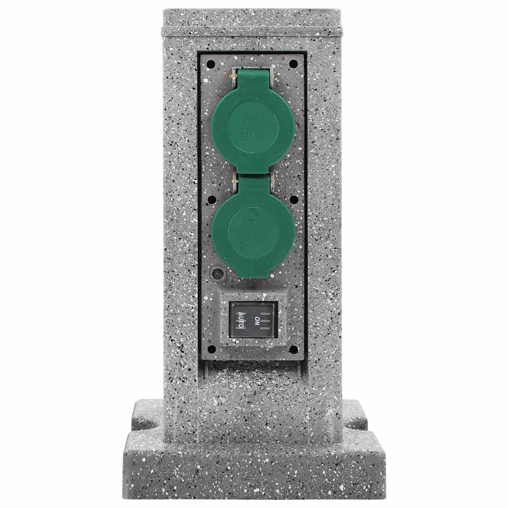 vidaXL Garden Power Socket Rock-Look 4-Way 16x16x29.5 cm Grey
