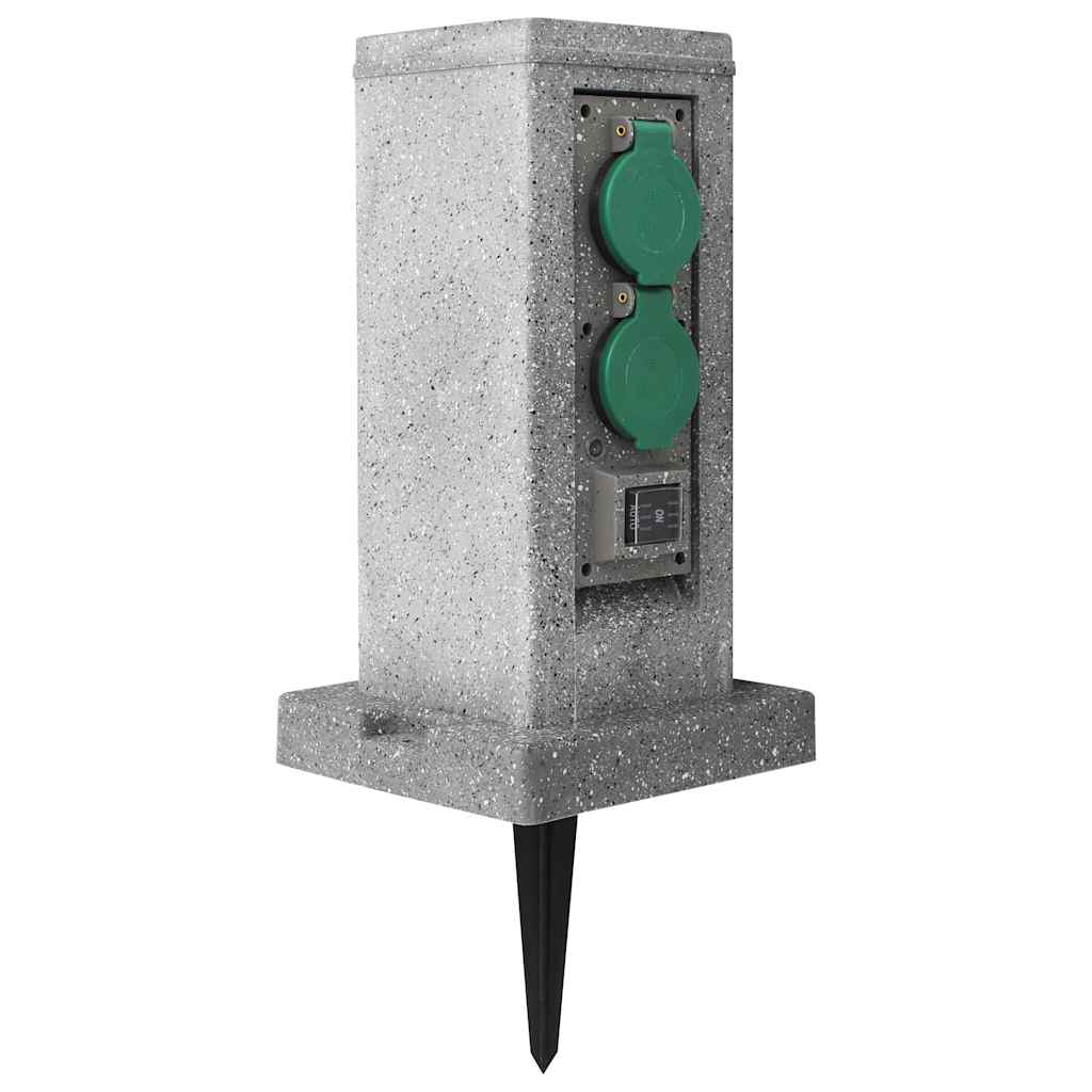vidaXL Garden Power Socket Rock-Look 4-Way 16x16x29.5 cm Grey