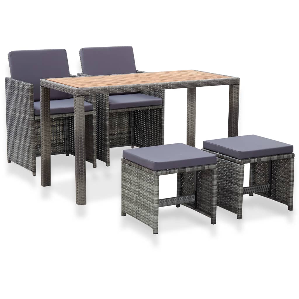 vidaXL 5-delige Tuinset poly rattan en acaciahout antraciet