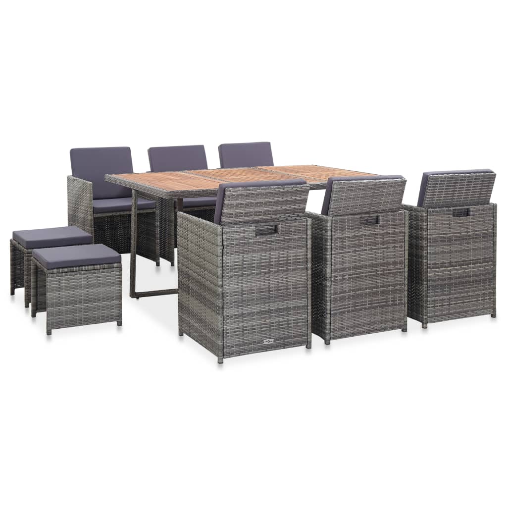 vidaXL 5-delige Tuinset poly rattan en acaciahout antraciet