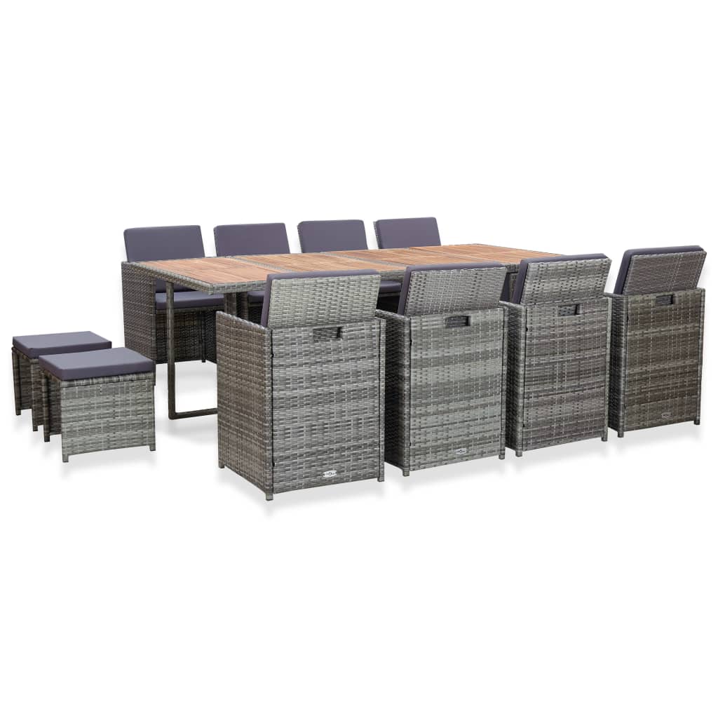 vidaXL 5-delige Tuinset poly rattan en acaciahout antraciet