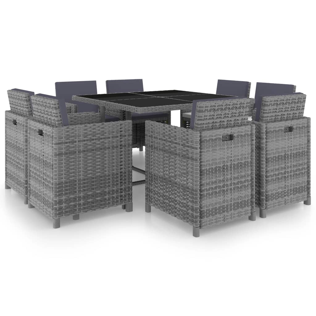vidaXL 9-piece Garden Dining Set with Cushions Poly Rattan Beige