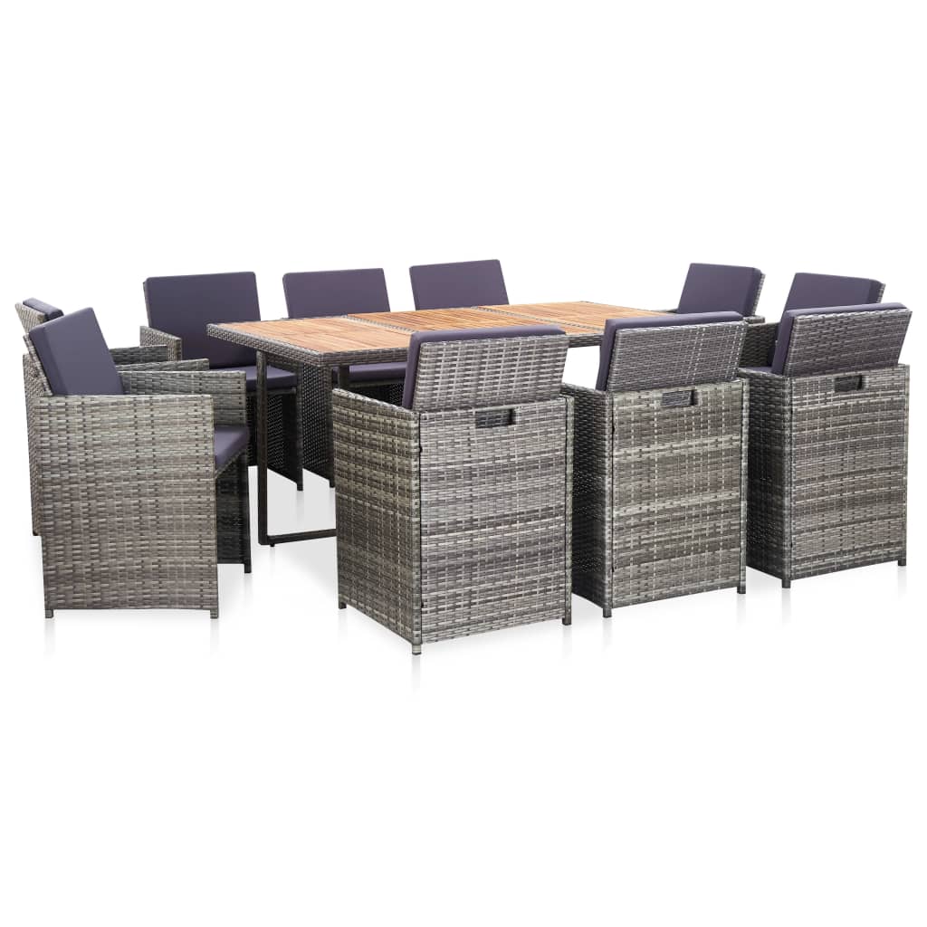 vidaXL 11-Piece Garden Dining Set with Cushions Poly Rattan Black