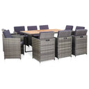 vidaXL 11-Piece Garden Dining Set with Cushions Poly Rattan Black