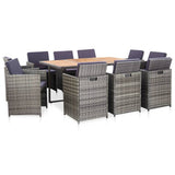 vidaXL 11-Piece Garden Dining Set with Cushions Poly Rattan Black