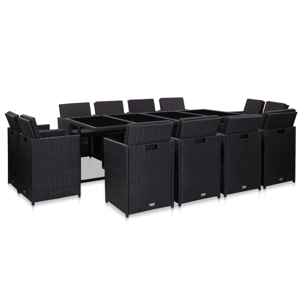 vidaXL 5-delige Tuinset met kussens poly rattan zwart