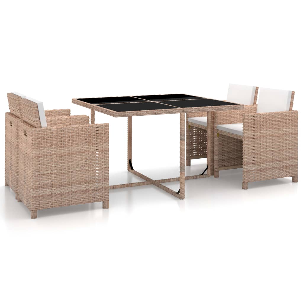 vidaXL 9-piece Garden Dining Set with Cushions Poly Rattan Beige