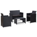 vidaXL 4-delige Loungeset met kussens poly rattan zwart
