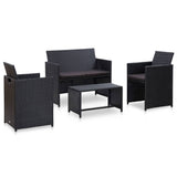 vidaXL 4-delige Loungeset met kussens poly rattan zwart