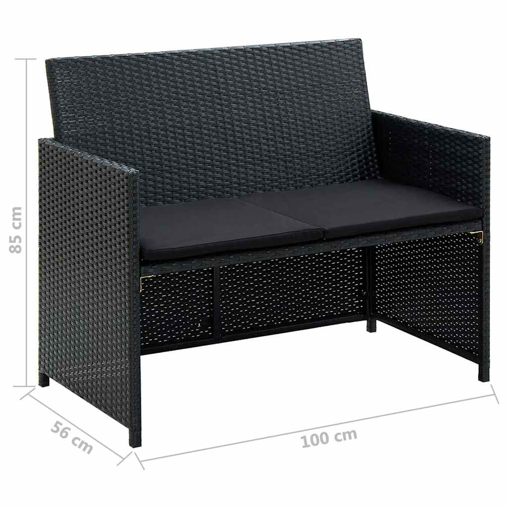 vidaXL 4-delige Loungeset met kussens poly rattan zwart