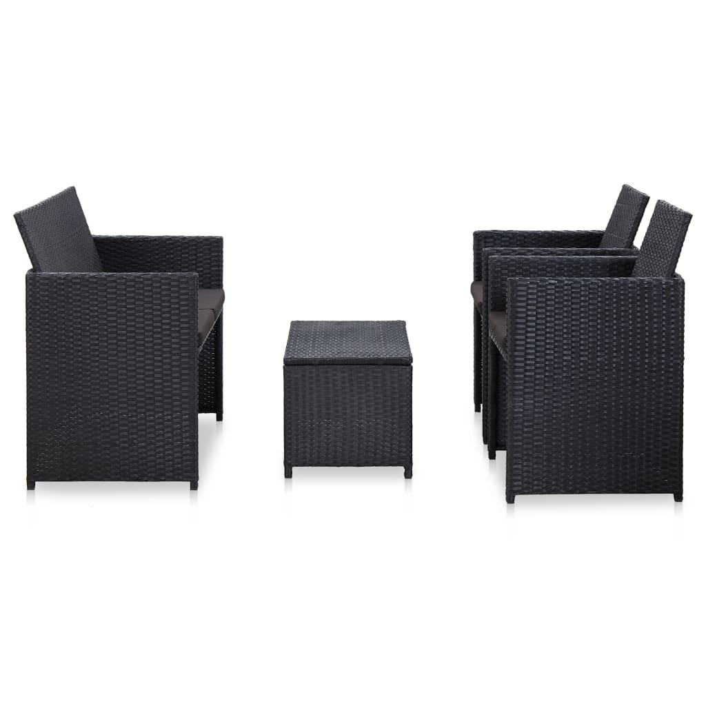 vidaXL 4-delige Loungeset met kussens poly rattan zwart