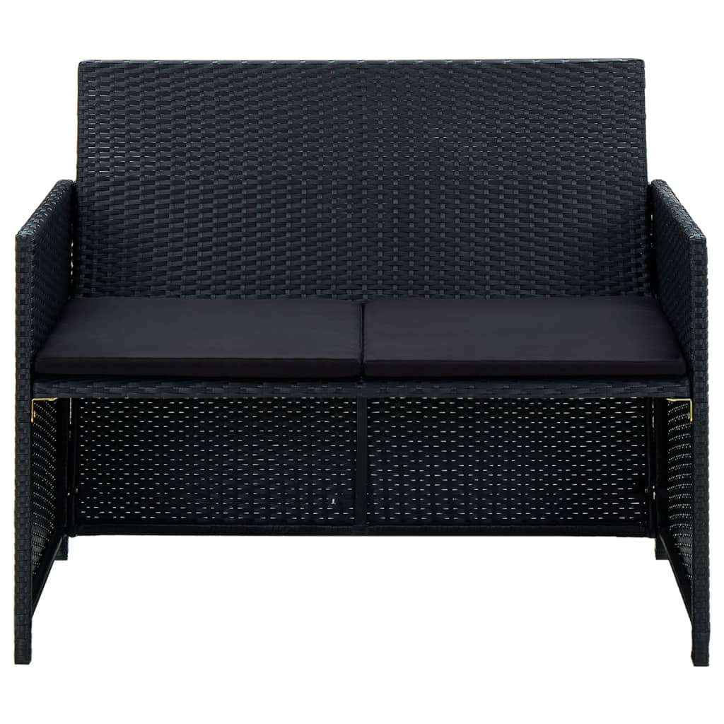 vidaXL 4-delige Loungeset met kussens poly rattan zwart