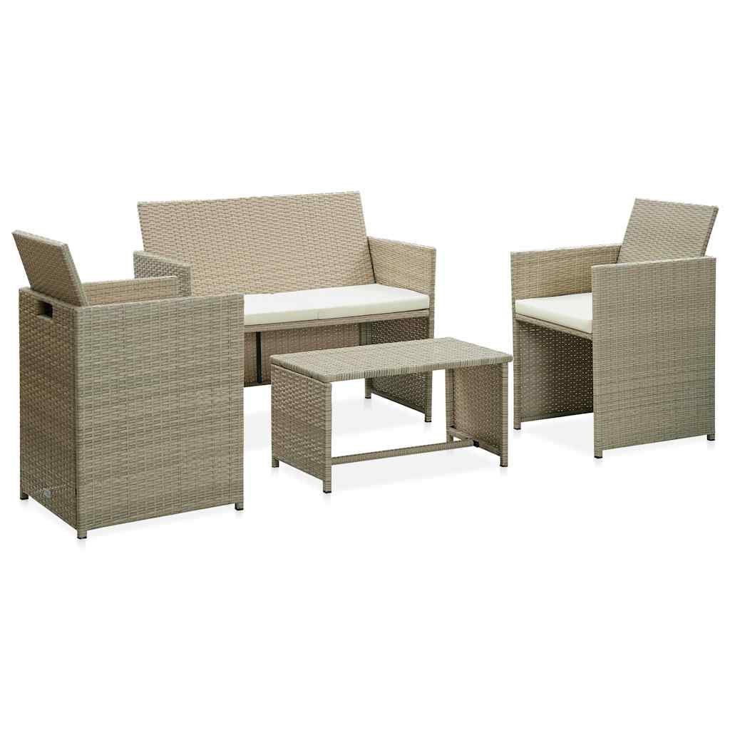 vidaXL 4-delige Loungeset met kussens poly rattan zwart