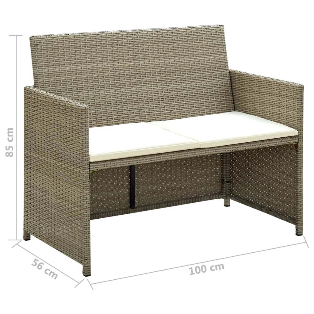 vidaXL Tuinbank 2-zits met kussens poly rattan zwart