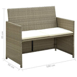 vidaXL Tuinbank 2-zits met kussens poly rattan zwart