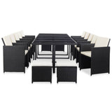 vidaXL 11-delige Tuinset met kussens poly rattan zwart