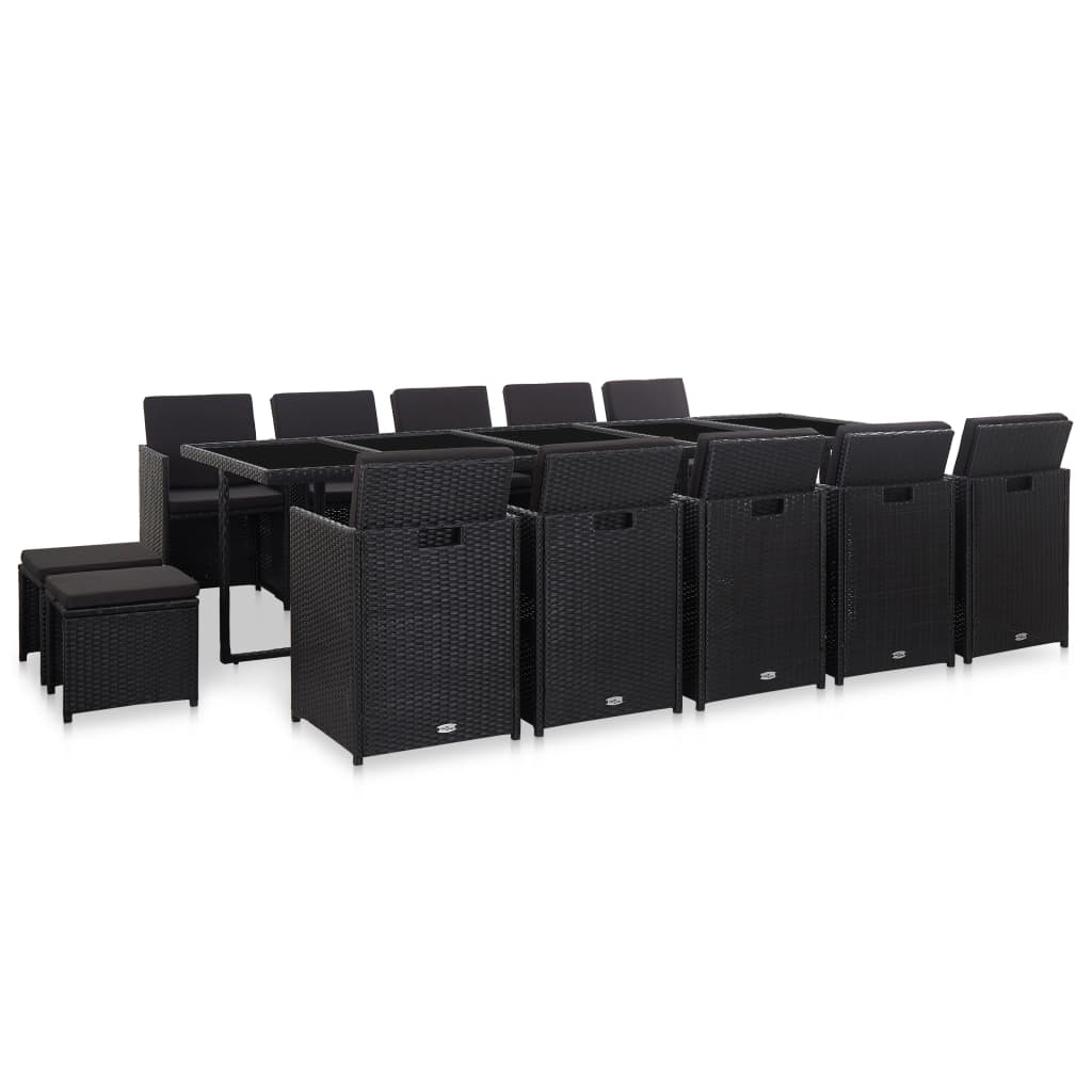 vidaXL 11-delige Tuinset met kussens poly rattan zwart