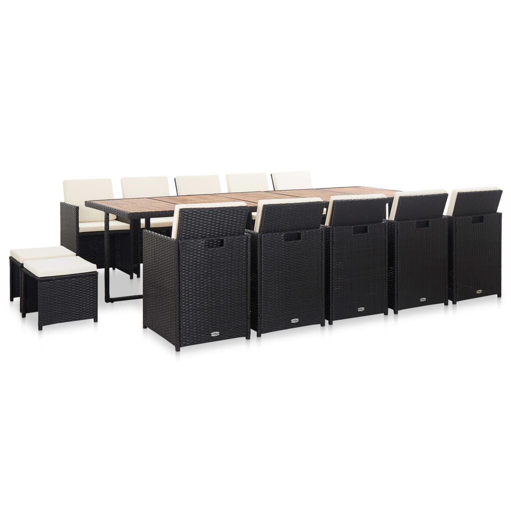 vidaXL 11-delige Tuinset met kussens poly rattan zwart