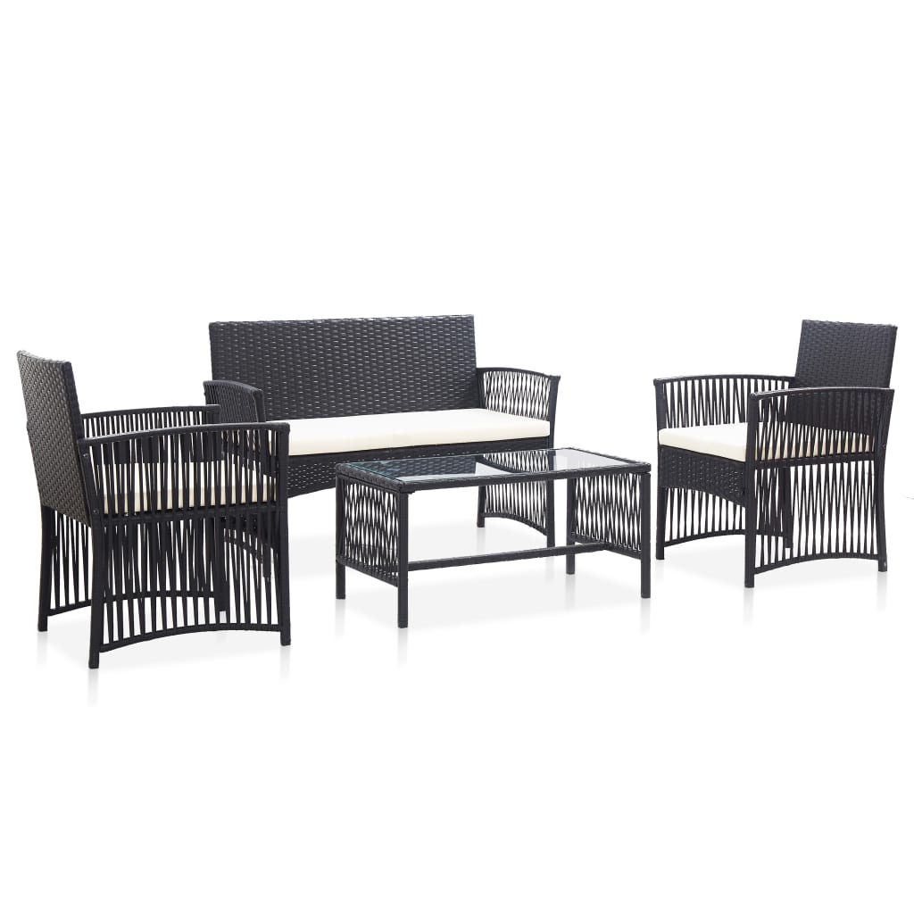vidaXL 4-Piece Poly Rattan Lounge Set with Cushions Black